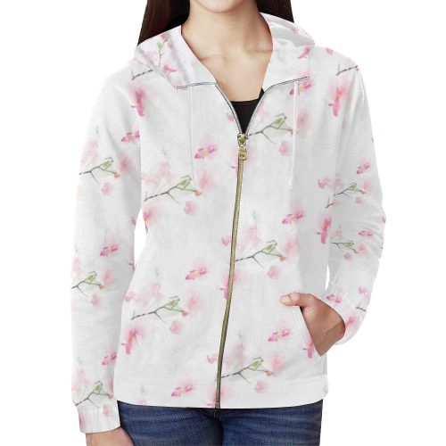 Pattern Orchidées All Over Print Full Zip Hoodie for Women (Model H14)