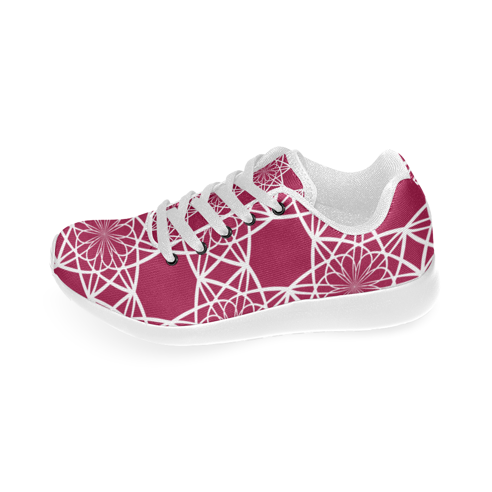 Dark Pink Flowers Kid's Running Shoes (Model 020)