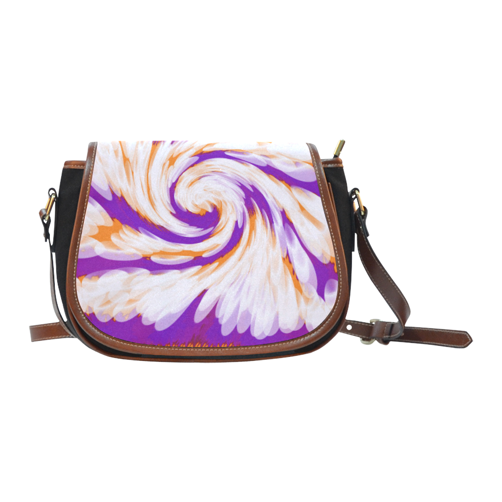 Purple Orange Tie Dye Swirl Abstract Saddle Bag/Small (Model 1649)(Flap Customization)