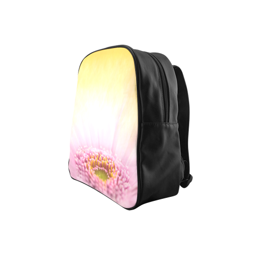 Gerbera Daisy - Pink Flower on Watercolor Yellow School Backpack (Model 1601)(Small)