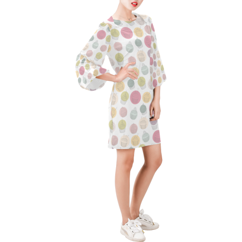 Colorful Cupcakes Bell Sleeve Dress (Model D52)