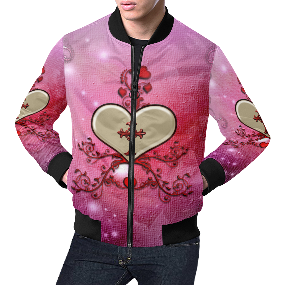 Wonderful heart with cross All Over Print Bomber Jacket for Men (Model H19)