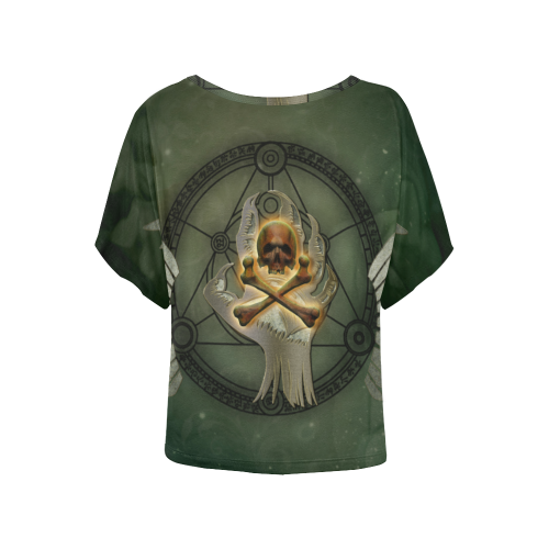 Skull in a hand Women's Batwing-Sleeved Blouse T shirt (Model T44)