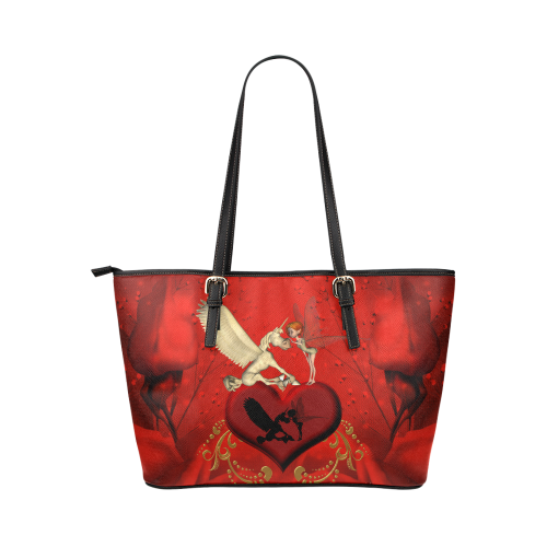 Cute fairy with pegasus Leather Tote Bag/Small (Model 1651)