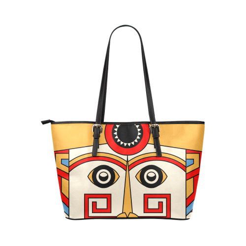 Aztec Religion Tribal Leather Tote Bag/Small (Model 1651)