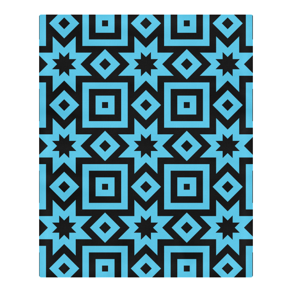 Blue/Black Geometric Pattern 3-Piece Bedding Set