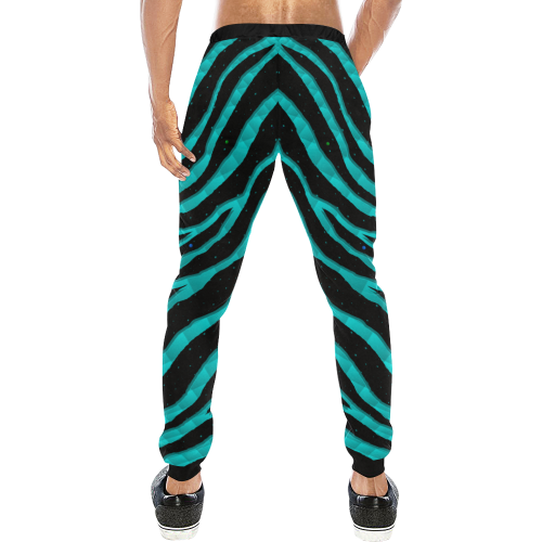 Ripped SpaceTime Stripes - Cyan Men's All Over Print Sweatpants (Model L11)