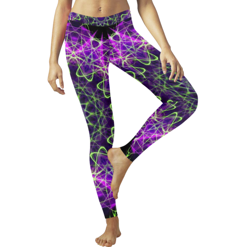 Purple and green mandala Women's Low Rise Leggings (Invisible Stitch) (Model L05)