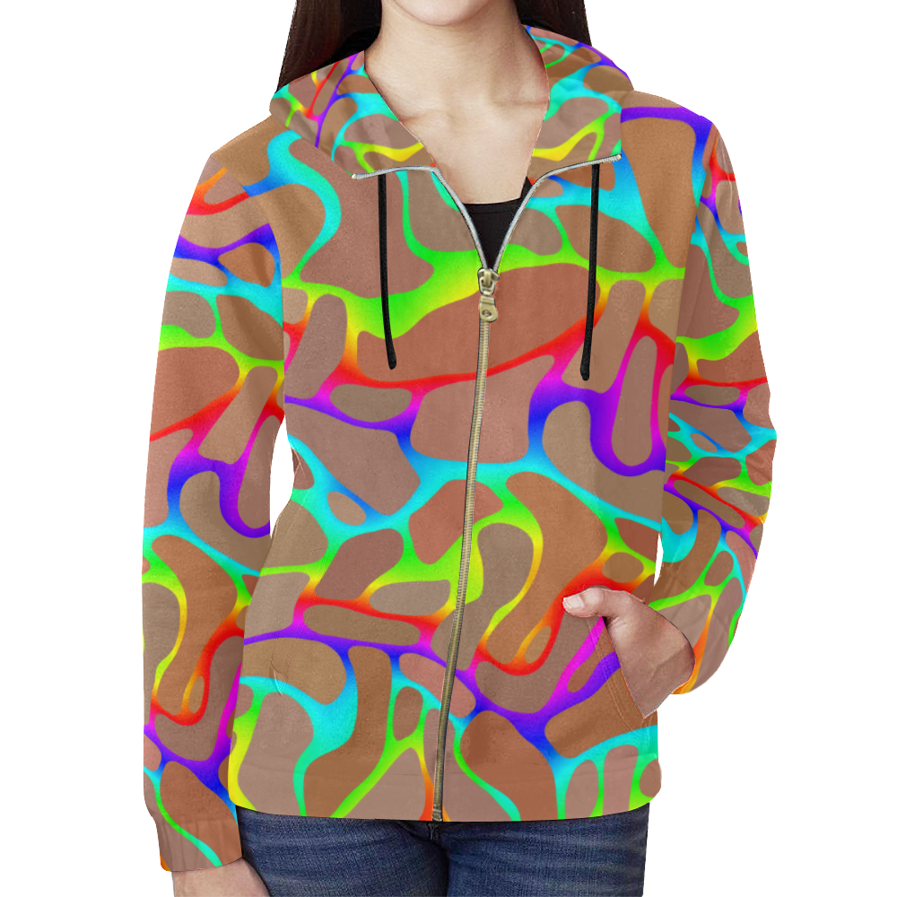 Colorful wavy shapes All Over Print Full Zip Hoodie for Women (Model H14)