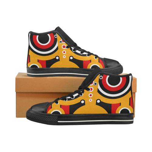 Red Yellow Tiki Tribal High Top Canvas Shoes for Kid (Model 017)