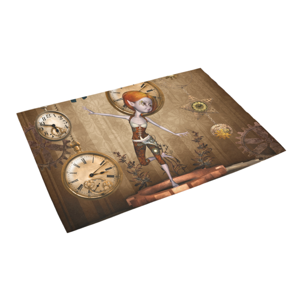 Steampunk girl, clocks and gears Azalea Doormat 24" x 16" (Sponge Material)