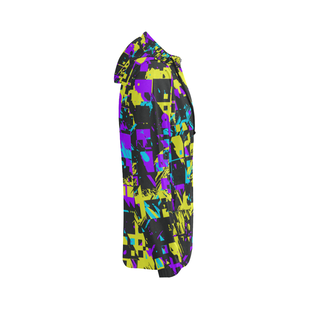 Purple yelllow squares All Over Print Full Zip Hoodie for Women (Model H14)