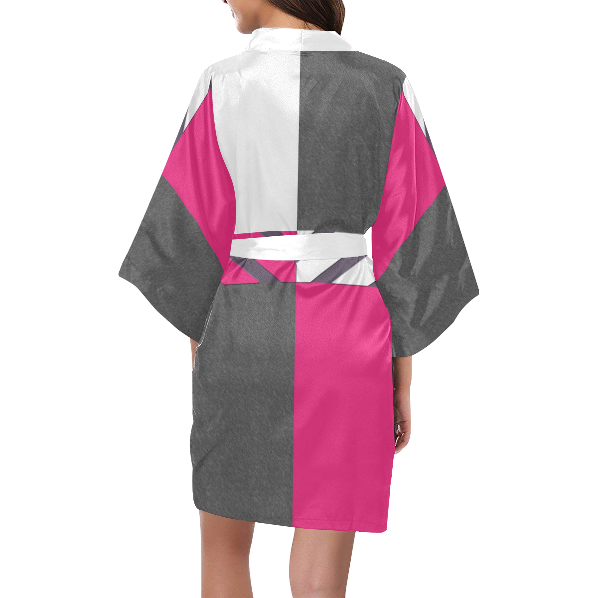 Monochrome Pink Tiles Kimono Robe