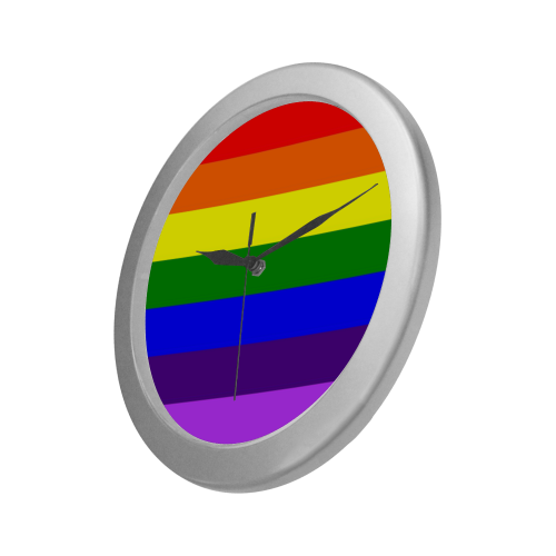 Rainbow Flag (Gay Pride - LGBTQIA+) Silver Color Wall Clock
