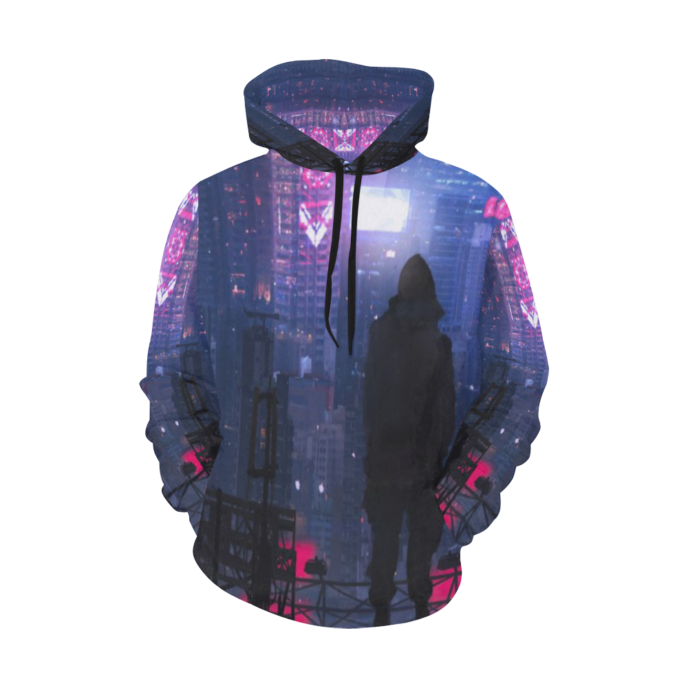 Tokyo Gamer City Genius All Over Print Hoodie for Men/Large Size (USA Size) (Model H13)