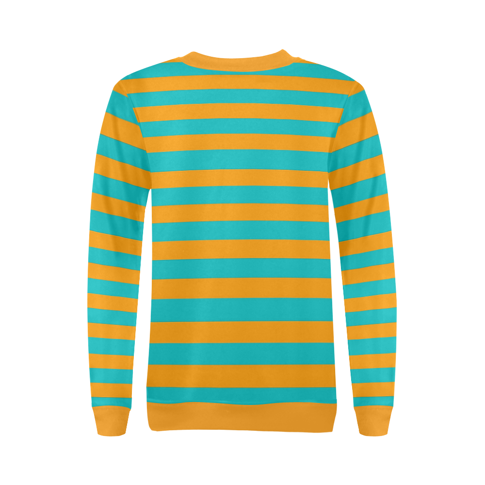 Orange Aqua Stripes Orange All Over Print Crewneck Sweatshirt for Women (Model H18)