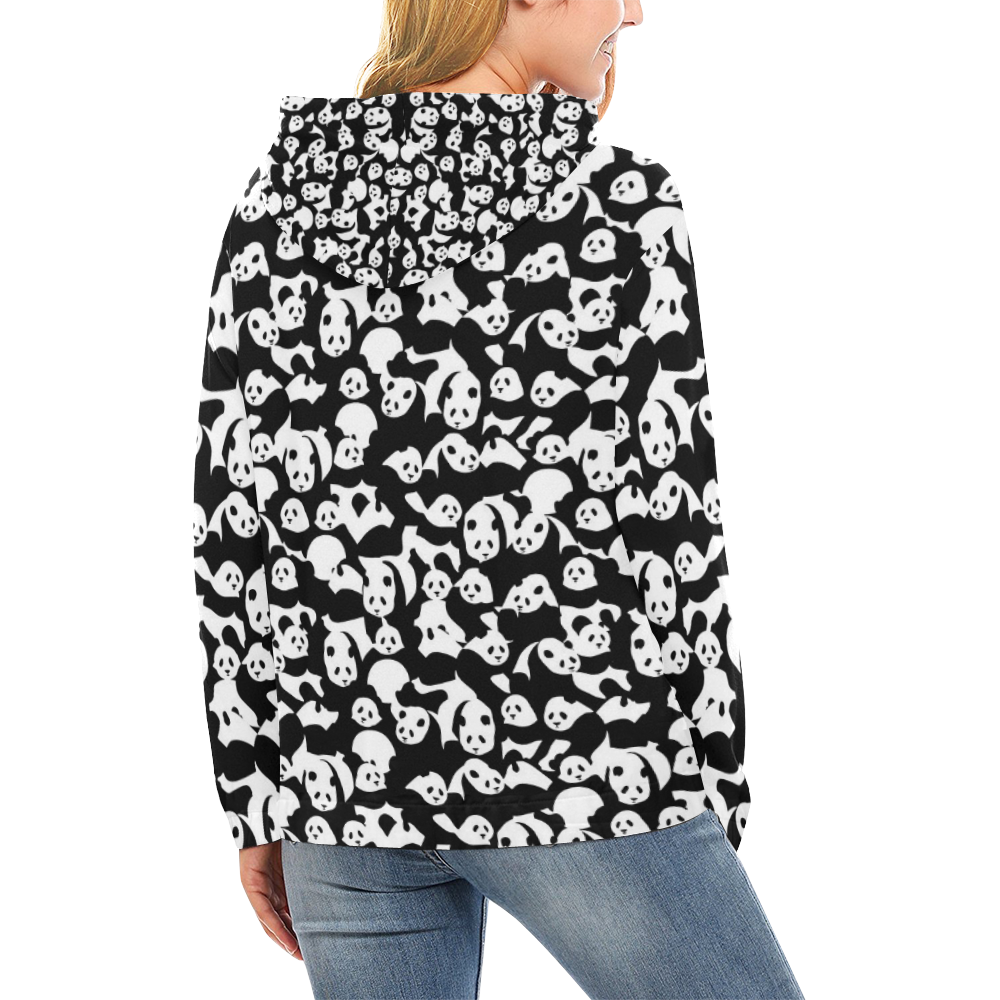 Panda Pattern All Over Print Hoodie for Women (USA Size) (Model H13)