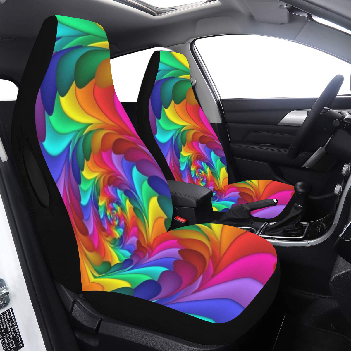 RAINBOW CANDY SWIRL Car Seat Cover Airbag Compatible (Set of 2)