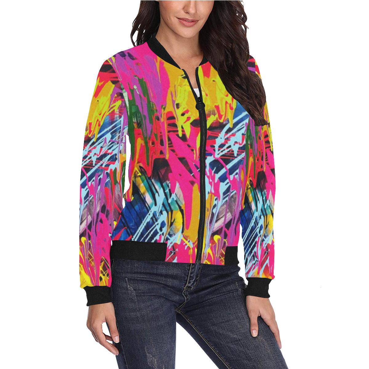 Wondering All Over Print Bomber Jacket for Women (Model H36)