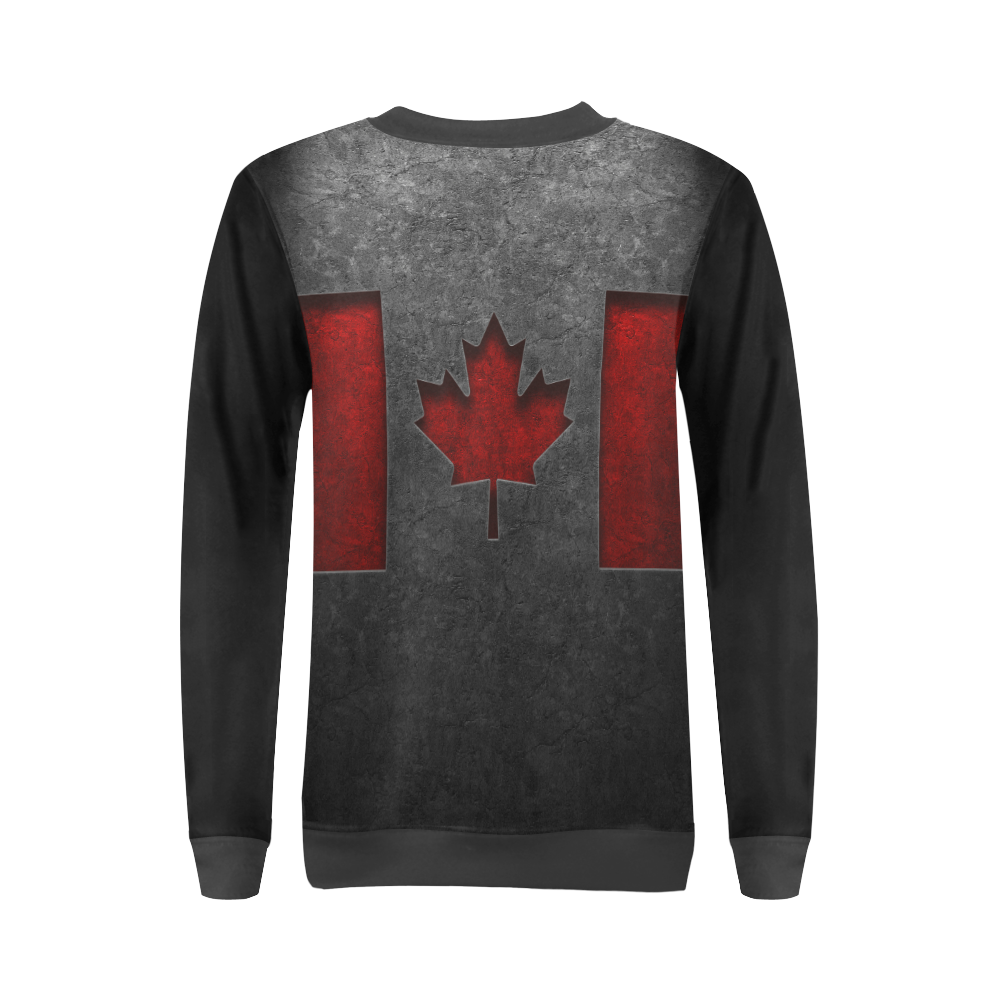 Canadian Flag Stone Texture All Over Print Crewneck Sweatshirt for Women (Model H18)