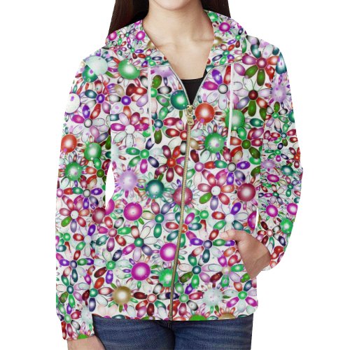 Vivid floral pattern 4181A by FeelGood All Over Print Full Zip Hoodie for Women (Model H14)