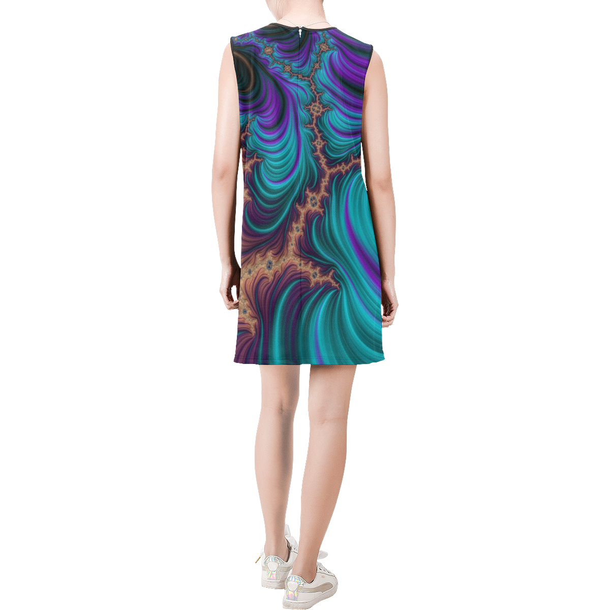 gorgeous Fractal 177 B by JamColors Sleeveless Round Neck Shift Dress (Model D51)