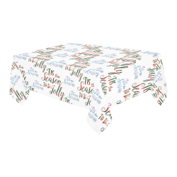 Christmas 'Tis The Season Pattern on White Cotton Linen Tablecloth 60" x 90"