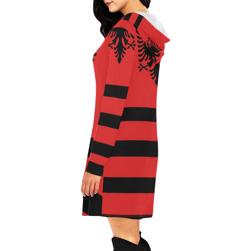 ALBANIA All Over Print Hoodie Mini Dress (Model H27)
