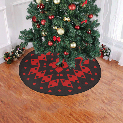 Black and Red Playing Card Shapes Christmas Tree Skirt 47" x 47"