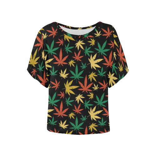 Cannabis Pattern Women's Batwing-Sleeved Blouse T shirt (Model T44)