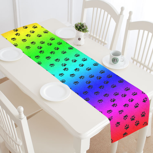 rainbow with black paws Table Runner 14x72 inch