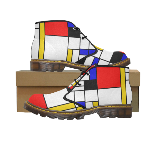 Bauhouse Composition Mondrian Style Women's Canvas Chukka Boots/Large Size (Model 2402-1)
