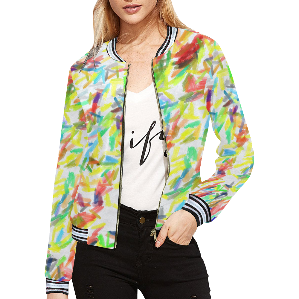 Colorful brush strokes All Over Print Bomber Jacket for Women (Model H21)