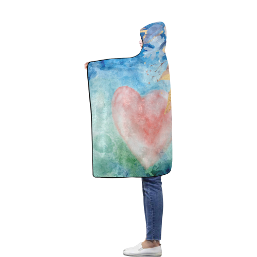 Heart and Flowers - Pink and Blue Flannel Hooded Blanket 40''x50''