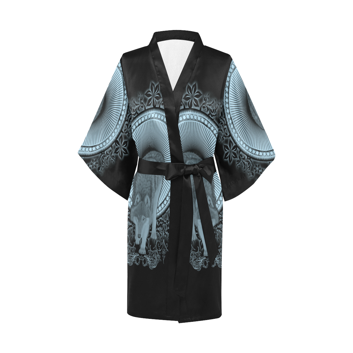 Wolf in black and blue Kimono Robe