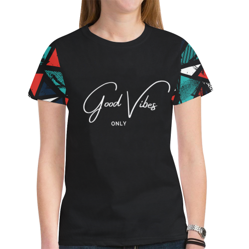 T shirt Black Ethnic 1 GV New All Over Print T-shirt for Women (Model T45)