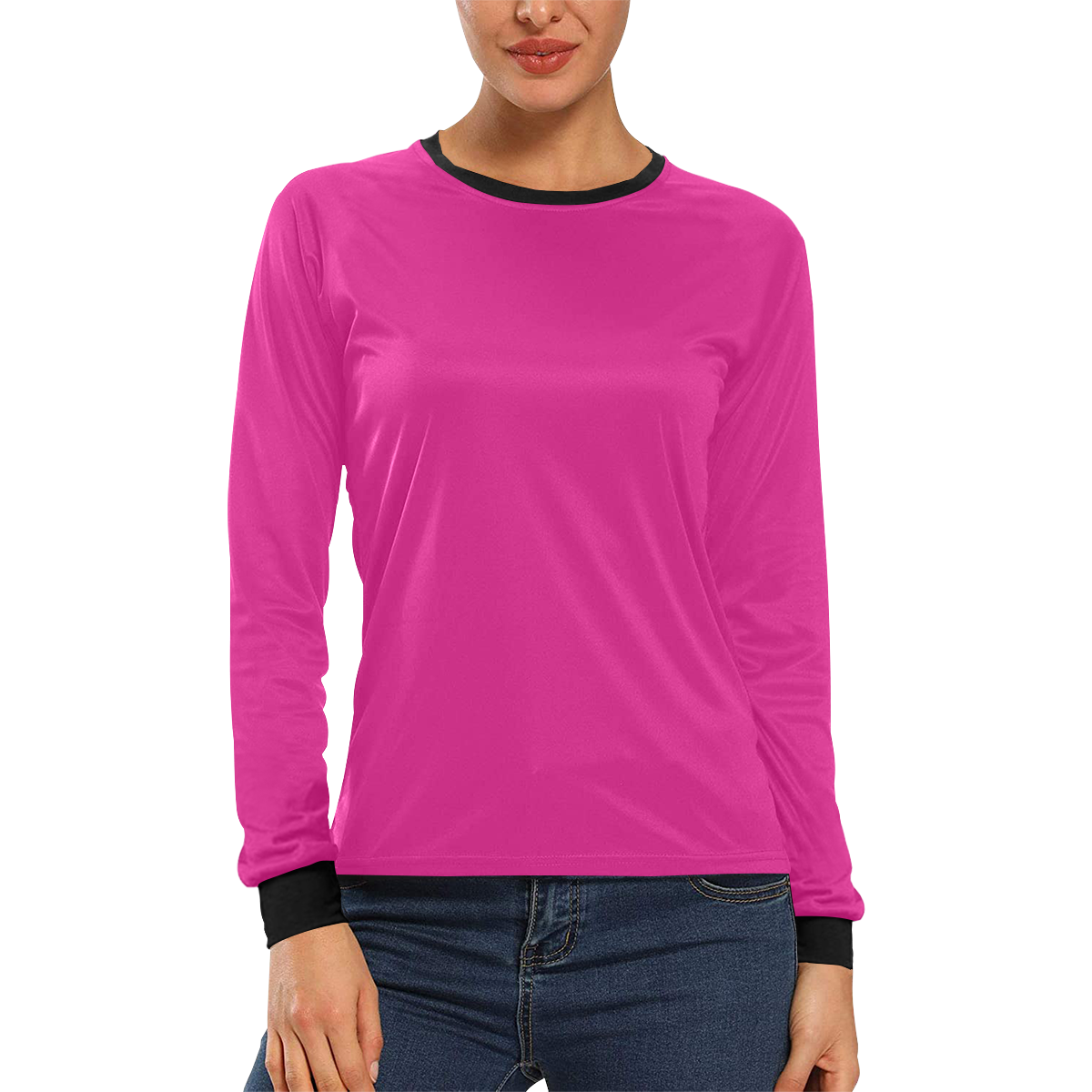 color Barbie pink Women's All Over Print Long Sleeve T-shirt (Model T51)
