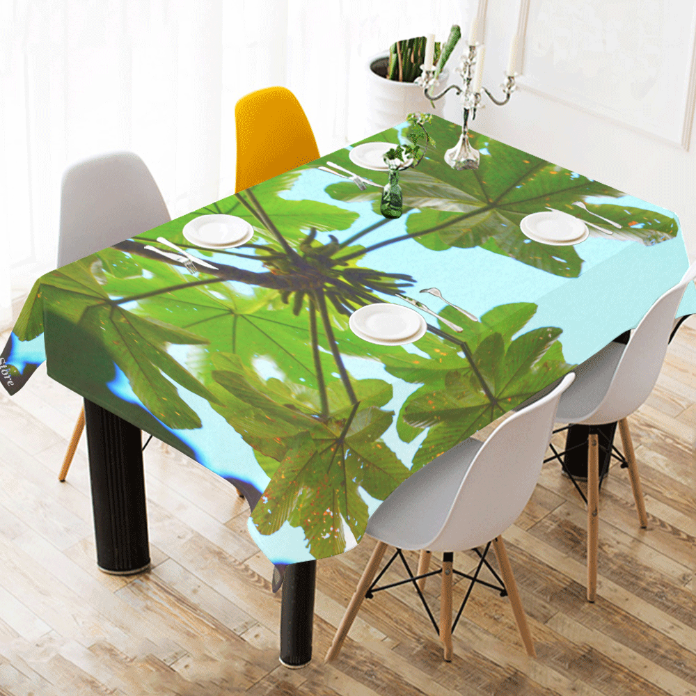 YS_0001 - Yagrumo Leaves With Sky Cotton Linen Tablecloth 60" x 90"