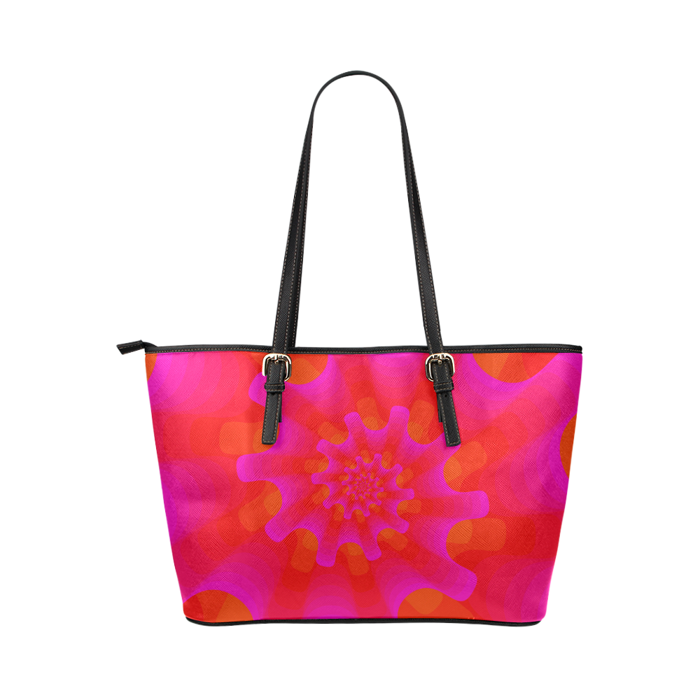 Pink red shell spiral Leather Tote Bag/Small (Model 1651)