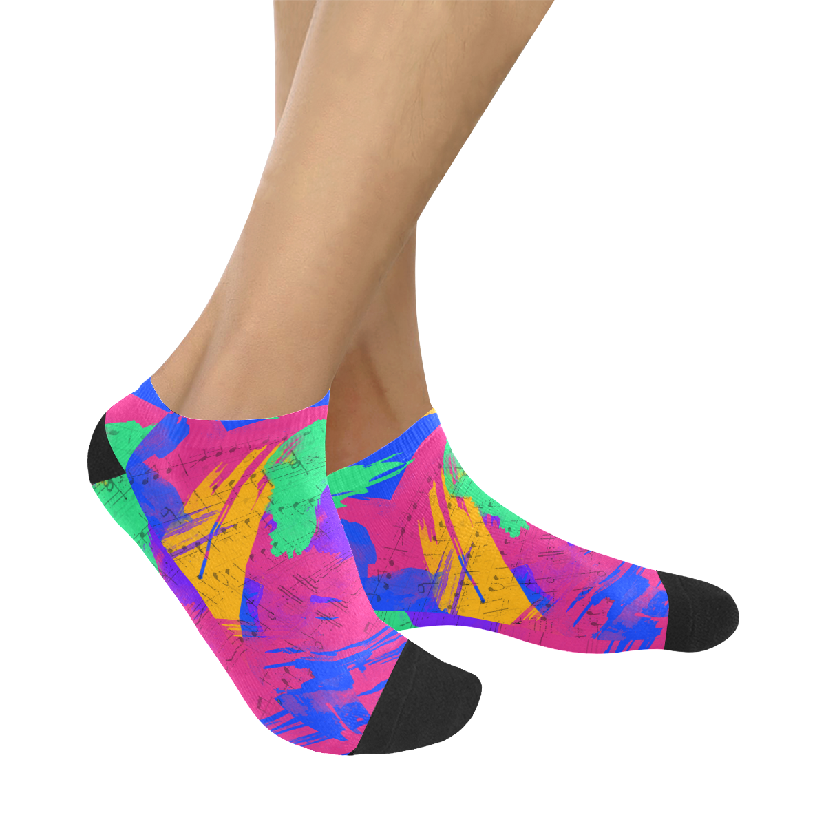 Groovy Paint Brush Strokes with Music Notes Women's Ankle Socks