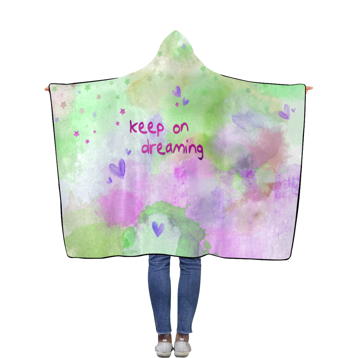 KEEP ON DREAMING - lilac and green Flannel Hooded Blanket 50''x60''