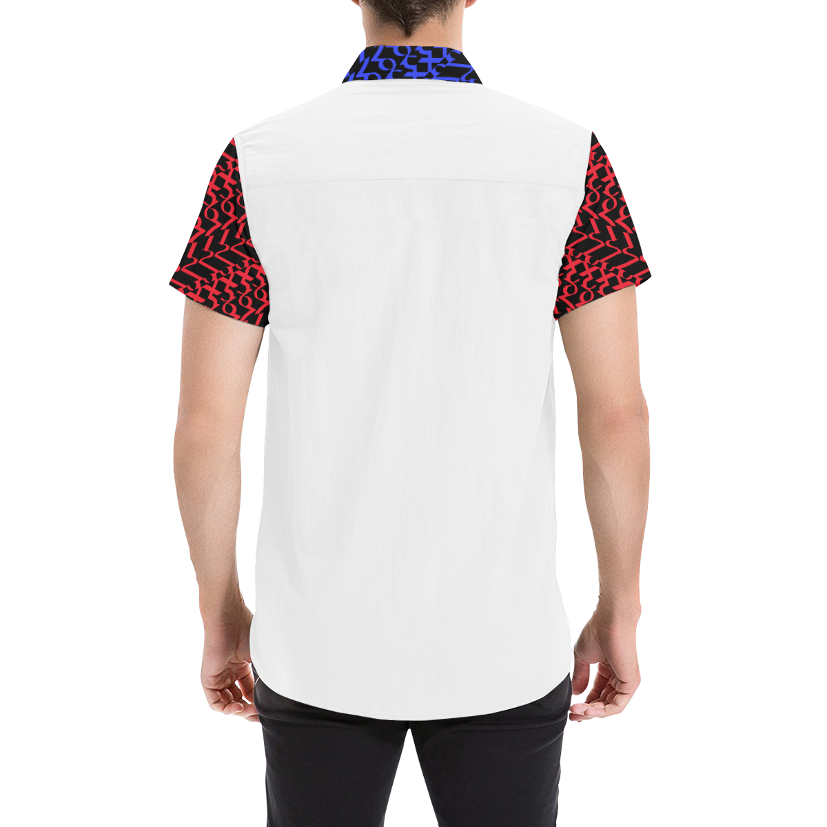 NUMBERS Collection 1234567 "Reverse" White Split collar/sleeves Men's All Over Print Short Sleeve Shirt (Model T53)