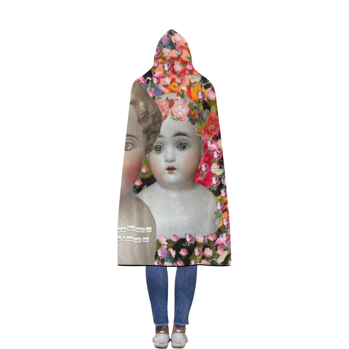Two Flower Dolls Flannel Hooded Blanket 56''x80''