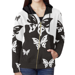Animals Nature - Splashes Tattoos with Butterflies All Over Print Full Zip Hoodie for Women (Model H14)