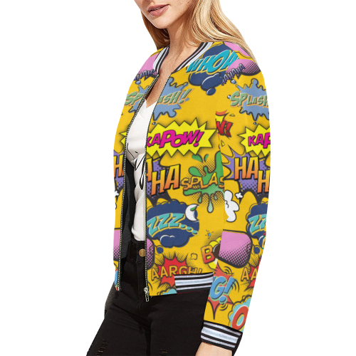 ComicDesign - WYellow All Over Print Bomber Jacket for Women (Model H21)