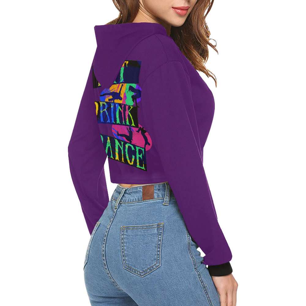 Break Dancing Colorful / Purple All Over Print Crop Hoodie for Women (Model H22)