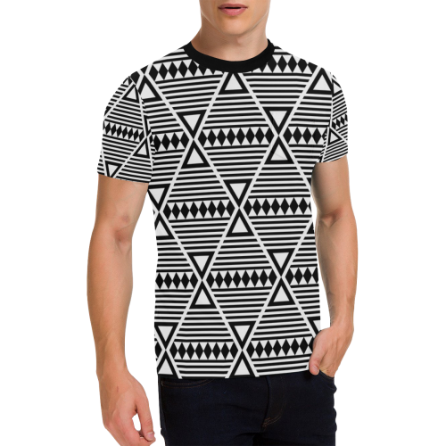 Black Aztec Tribal Men's All Over Print T-Shirt with Chest Pocket (Model T56)