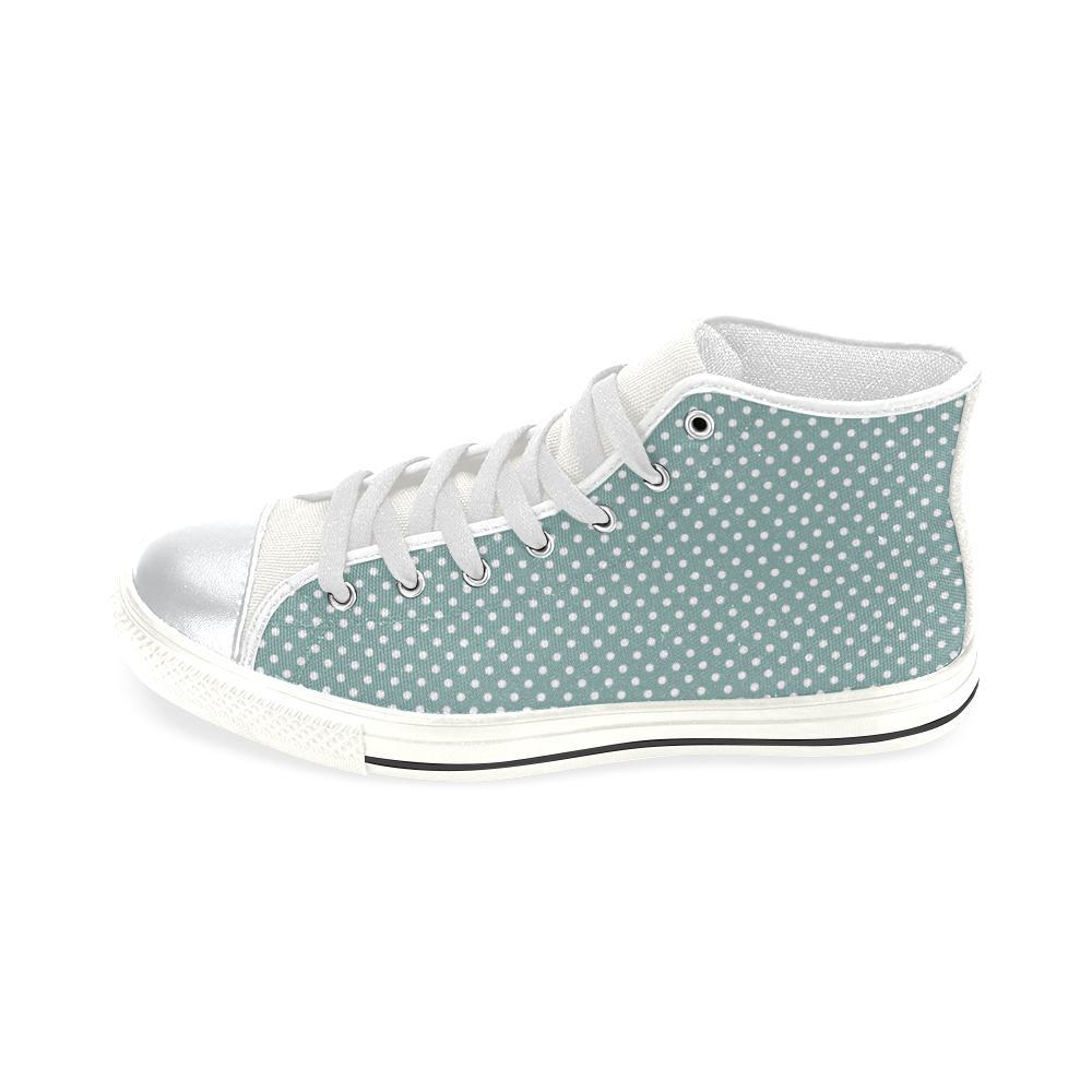 Silver blue polka dots High Top Canvas Women's Shoes/Large Size (Model 017)