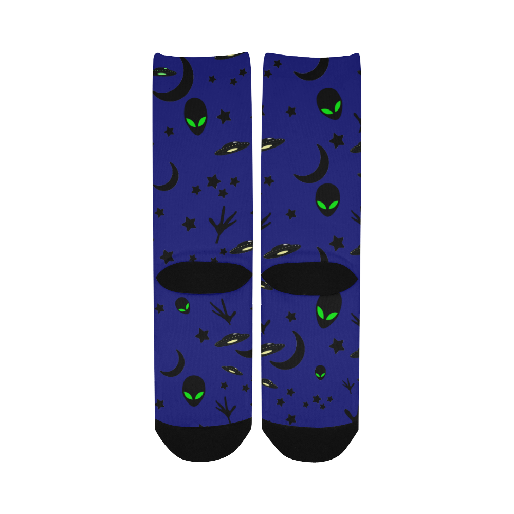 Alien Flying Saucers Stars Pattern  on Blue Women's Custom Socks