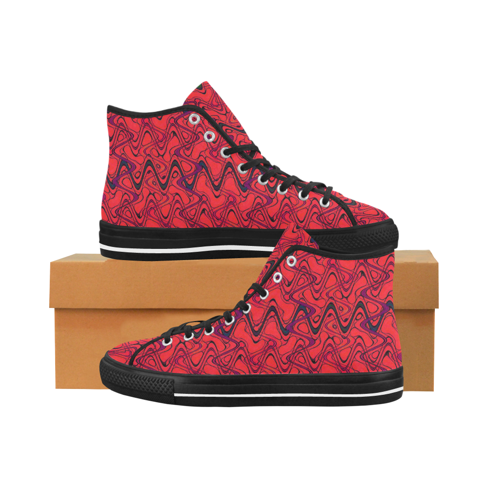 Red and Black Waves pattern design Vancouver H Men's Canvas Shoes (1013-1)